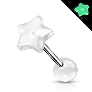 Tongue Barbell Star Glow in the Dark