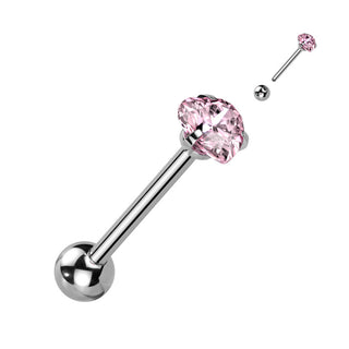 Tongue Barbell Heart Zirconia