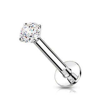 Solid Gold 14 Carat Labret Round Zirconia Push-In