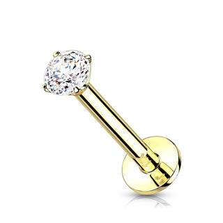 Solid Gold 14 Carat Labret Round Zirconia Push-In