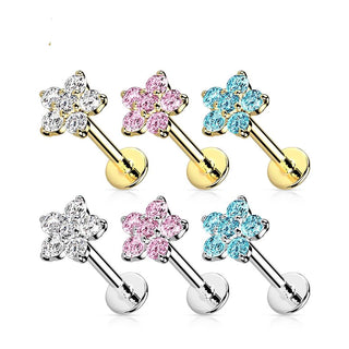 Solid Gold 14 Carat Labret Flower Zirconia Push-In