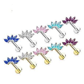 Solid Gold 14 Carat Labret Marquise 5 Zirconia Push-In