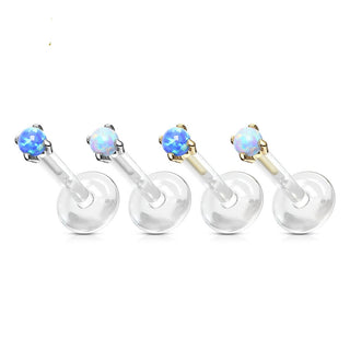 Solid Gold 14 Carat Labret Round Opal Push-In