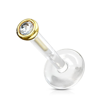 Oro 14 kt Labret Zircone rotondo
