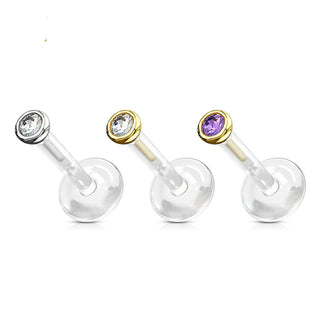 Oro 14 kt Labret Zircone rotondo