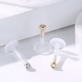 Oro 14 kt Labret Zircone rotondo