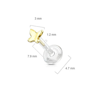 Solid Gold 14 Carat Labret Butterfly Push-In