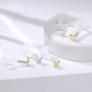 Solid Gold 14 Carat Labret Butterfly Push-In
