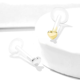 Solid Gold 14 Carat Labret Heart Flat Push-In