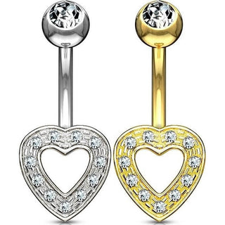 Solid Gold 14 Carat Belly Button Piercing Heart Zirconia