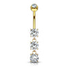 Solid Gold 14 Carat Belly Button Piercing 3 Zirconia dangle