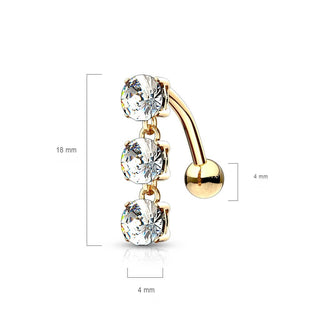 Solid Gold 14 Carat Belly Button Piercing 3 Zirconia dangle