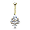 Solid Gold 14 Carat Belly Button Piercing Pear Zirconia