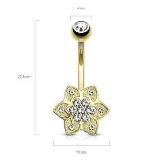 Solid Gold 14 Carat Belly Button Piercing Flower Zirconia