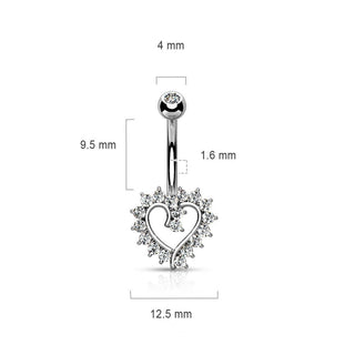 Solid Gold 14 Carat Belly Button Piercing Heart Zirconia