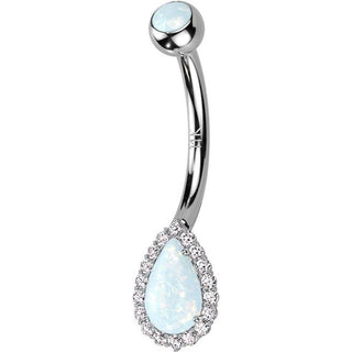 Solid Gold 14 Carat Belly Button Piercing Drop Zirconia Opal