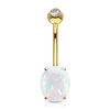 Solid Gold 14 Carat Belly Button Piercing Opal Oval