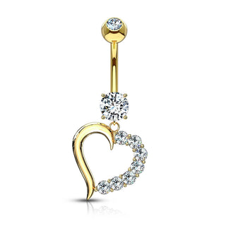 Solid Gold 14 Carat Belly Button Piercing Heart Zirconia