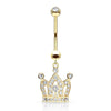Solid Gold 14 Carat Belly Button Piercing Crown dangle cubic Zirconia