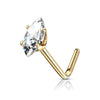Solid Gold 14 Carat Nose L-Shape Marquise Cut Zirconia