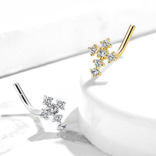 Solid Gold 14 Carat Nose L-Shape Cross Zirconia