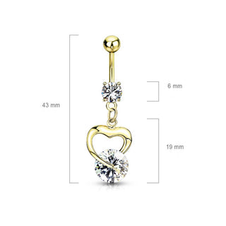 Piercing Ombelico Pendente con Cuore oro e zircone