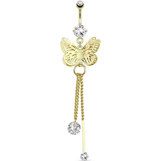 Belly Button Piercing Butterfly dangle Zirconia Gold