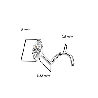 Oro 14 kt Screw Nasale Zircone a ellisse