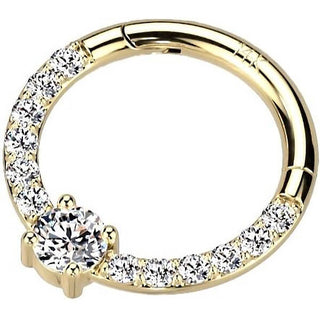 Oro 14 kt Anello Piercing Zircone quadrato Clicker