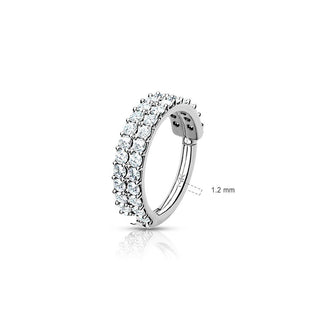 Oro 14 kt Anello Piercing Zirconi in 2 file Clicker