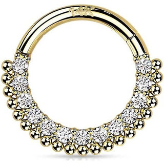 Oro 14 kt Anello Piercing Zirconi Clicker