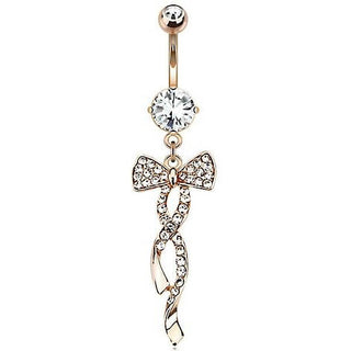 Belly Button Piercing Bow dangle cubic Zirconia rose