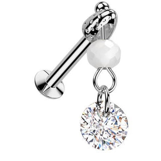 Labret zirconia glass bead dangle Push-In