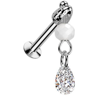 Labret teardrop zirconia glass bead dangle Push-In