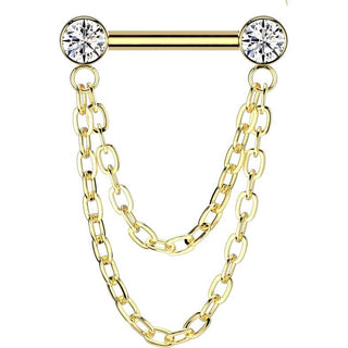 Tytan sztanga cyrkonia łańcuszki push-in