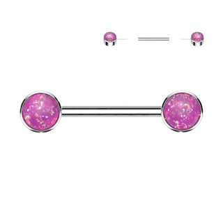 Titanium Nipple Piercing Opal Flat Silver Push-In