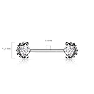 Titanio Piercing Capezzolo Zirconi, Opali, Argento Push-In