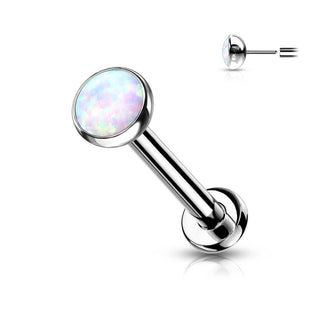 Titanium Labret Opal Flat Silver Push-In