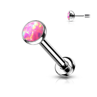 Titanium Labret Opal Flat Silver Push-In