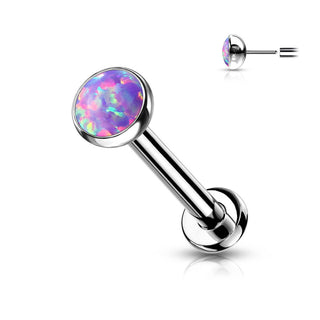 Titanium Labret Opal Flat Silver Push-In