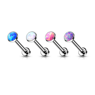 Titanium Labret Opal Flat Silver Push-In