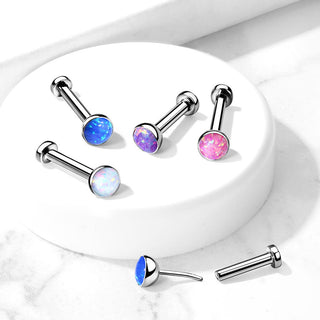 Titanium Labret Opal Flat Silver Push-In