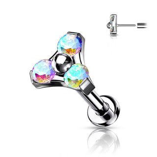 Titanium Labret Triangle Zirconia Silver Push-In