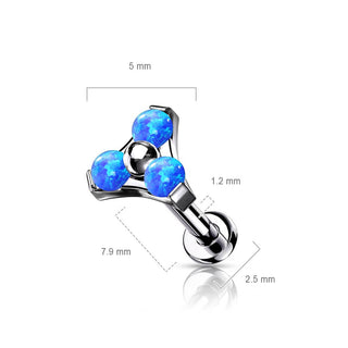 Titanium Labret Push-In Triangle Opal Silver