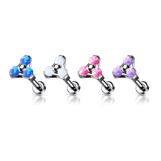 Titanium Labret Push-In Triangle Opal Silver