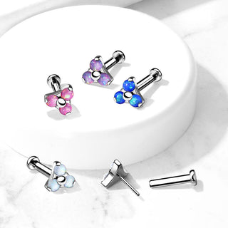 Titanium Labret Push-In Triangle Opal Silver