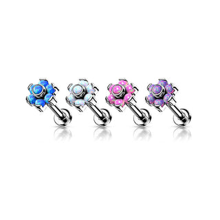 Titanium Labret Push-In Flower Opal Silver