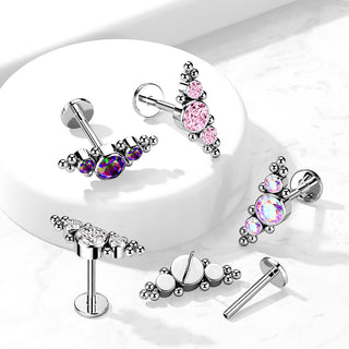 Titanium Labret 3 Zirconia Silver Push-In