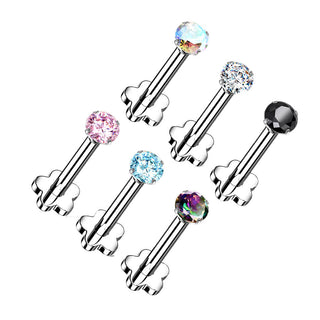 Titanium Labret Zirconia Flower Base Push-In