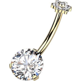 Titanium Belly Button Piercing Flower Zirconia Push-In